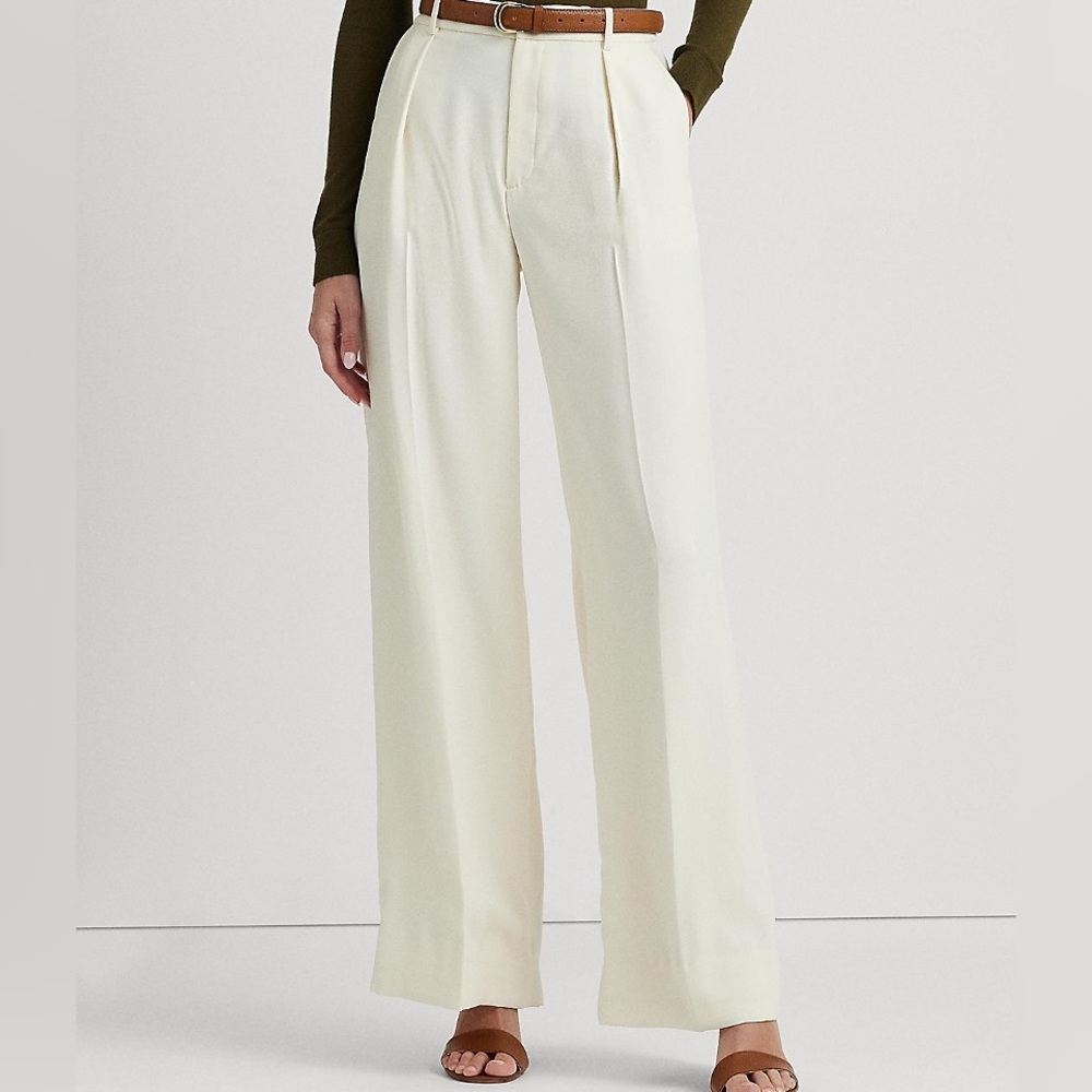 NWT Ralph Lauren High Rise Pleated Front Wide-Leg Cream Trousers 12 Quiet Luxury - Picture 5 of 16